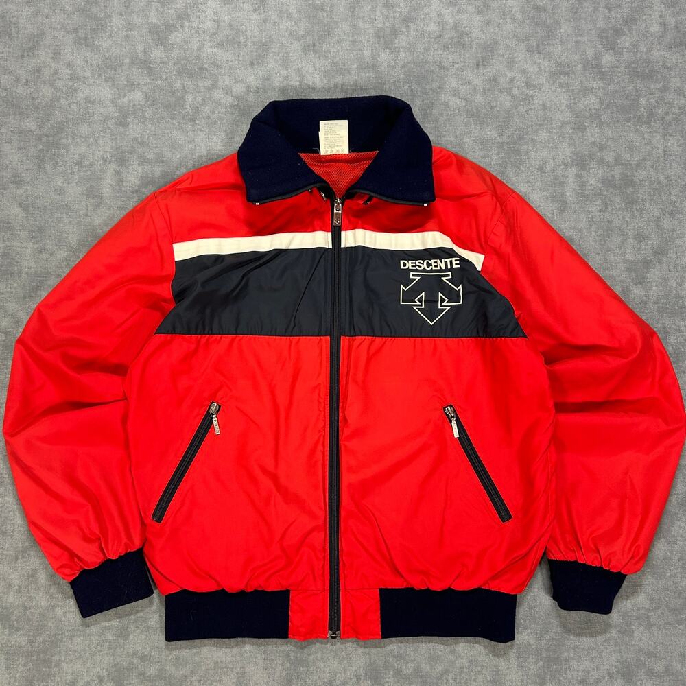 Vintage 80s Descente Windbreaker Bomber Jacket D4-6104 Men M Red Navy Japan Made